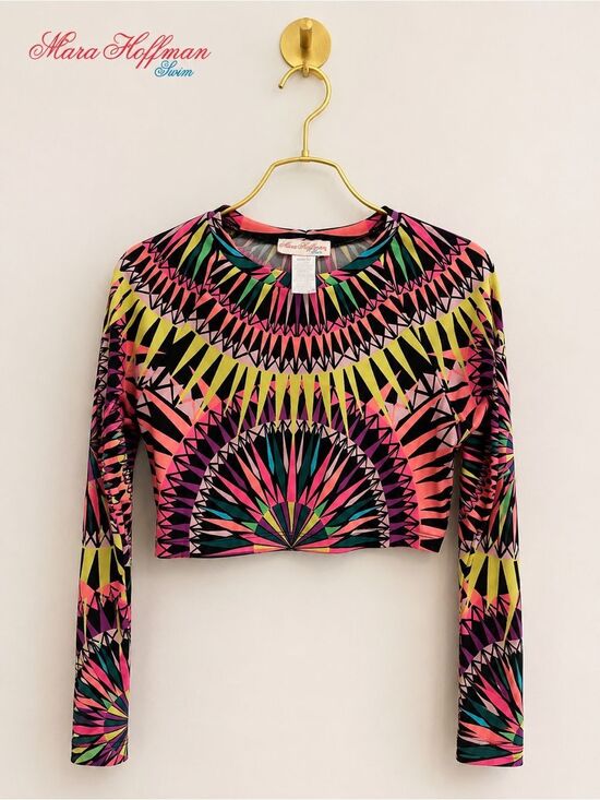 Mara Hoffman Other - Mara Hoffman Swim Neon Geometric Long Sleeve Crop Rash Guard Top M